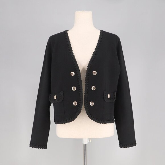 NWT SIONI Faux Double Breasted Scalloped Short Open Jacket Black Size M - Picture 3 of 12